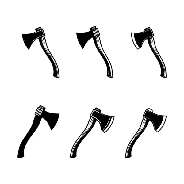 Axe siluet simgesi vektör çizim demeti tasarım şablonu. Beyaz arka planda izole edilmiş siyah beyaz el yapımı balta siluetleri koleksiyonu