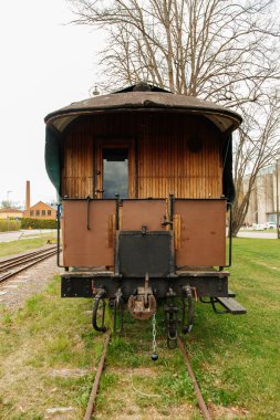 vintage steam locomotive in old town of Vadstena