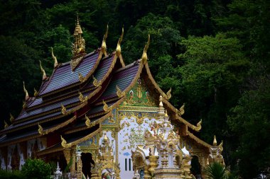 Chanthaburi eyaletinde ormanla çevrili Buddist kordinasyon salonu, arka plandaki ormanın derinliklerinden inşa edilmiş güzel dekorasyon ve eşsiz mimari tezgahı..
