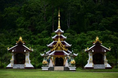 Tayland 'ın Chanthaburi bölgesindeki ormanla çevrili Buddist tapınağı. Huzurlu ve huzurlu bir manzara, burası meditasyon alanı için en iyi yerlerden biri..
