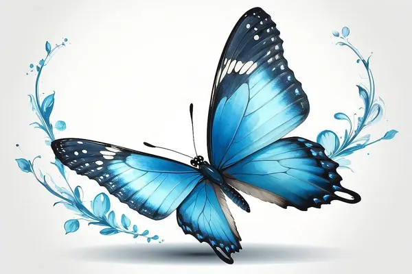 Soyut Mavi Kelebek, beyaz üzerine izole edilmiş
