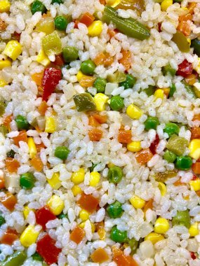 Sebzeli pilav yakın çekim. Geçmişi. Doku 