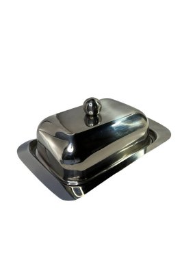 Beyaz arkaplanda tereyağı depolamak için demir çatal 