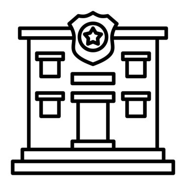 Polis Karakolu Simgesi, Basit Siyah ve Beyaz Vektör İllüstrasyonu