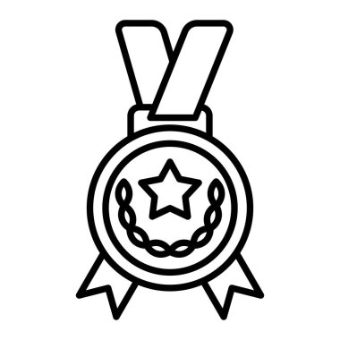 Madalya Simgesi, Basit Siyah ve Beyaz Vektör İllüstrasyonu