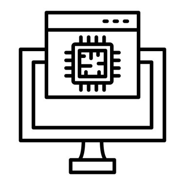 Yapay Zeka Simgesi, Basit Siyah ve Beyaz Vektör İllüstrasyonu