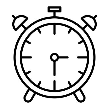 Alarm Saati Simgesi, Basit Siyah ve Beyaz Vektör İllüstrasyonu