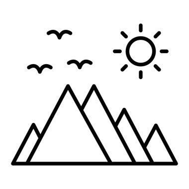 Dağ Simgesi, Basit Siyah ve Beyaz Vektör İllüstrasyonu