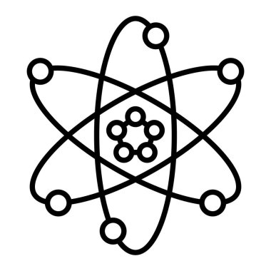 Atom Simgesi, Basit Siyah ve Beyaz Vektör İllüstrasyonu