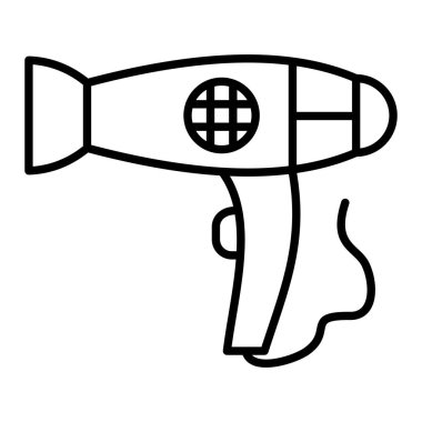 Saç Kurutma Simgesi, Basit Siyah ve Beyaz Vektör İllüstrasyonu