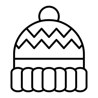 Örgü Şapka Simgesi, Basit Siyah ve Beyaz Vektör İllüstrasyonu