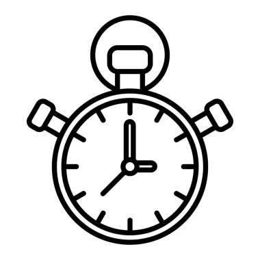 Stopwatch Simgesi, Basit Siyah ve Beyaz Vektör İllüstrasyonu