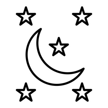 Gece Ay Simgesi, Basit Siyah ve Beyaz Vektör İllüzyonu