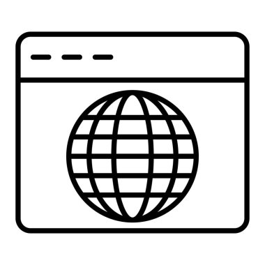 Web Tarayıcı Simgesi, Basit Siyah ve Beyaz Vektör İllüstrasyonu