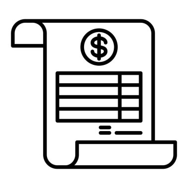 Fatura Simgesi, Basit Siyah ve Beyaz Vektör İllüstrasyonu