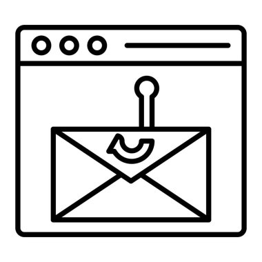 Phishing satır simgesi, Basit Siyah ve Beyaz Vektör İllüstrasyonu