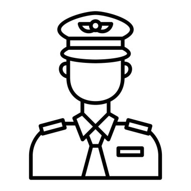 Pilot Simgesi, Basit Siyah ve Beyaz Vektör İllüstrasyonu
