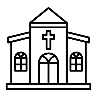 Kilise Simgesi, Basit Siyah ve Beyaz Vektör İllüstrasyonu