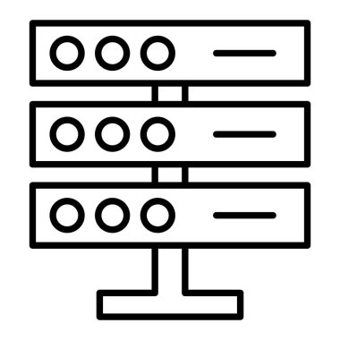 Sunucu Simgesi, Basit Siyah ve Beyaz Vektör İllüstrasyonu