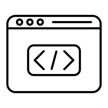 Programlama Simgesi, Basit Siyah ve Beyaz Vektör İllüstrasyonu