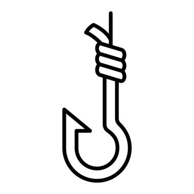 Balık oltası simgesi, Basit Siyah ve Beyaz Vektör İllüstrasyonu