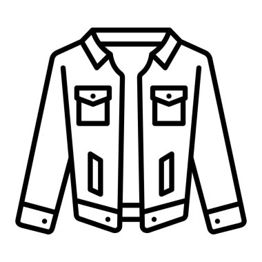 Kot Ceket Simgesi, Basit Siyah ve Beyaz Vektör İllüstrasyonu