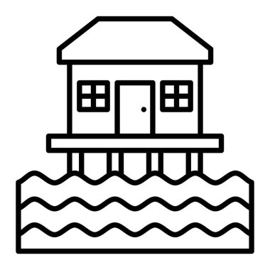 Plaj Evi Simgesi, Basit Siyah ve Beyaz Vektör İllüzyonu