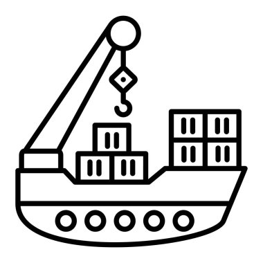 Kargo Gemisi Simgesi, Basit Siyah ve Beyaz Vektör İllüstrasyonu