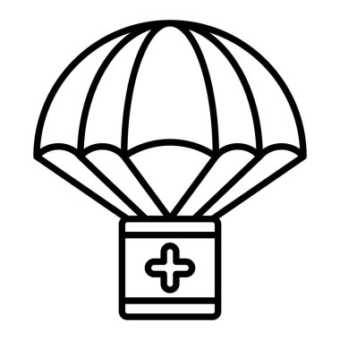 Paraşüt Simgesi, Basit Siyah ve Beyaz Vektör İllüstrasyonu