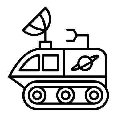 Ay Gezgini Simgesi, Basit Siyah ve Beyaz Vektör İllüstrasyonu