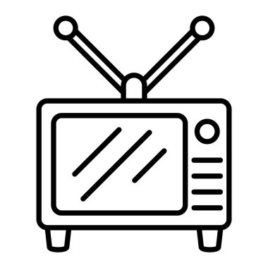 Tv Simgesi, Basit Siyah ve Beyaz Vektör İllüstrasyonu