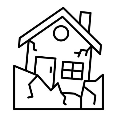 Deprem Simgesi, Basit Siyah ve Beyaz Vektör İllüstrasyonu