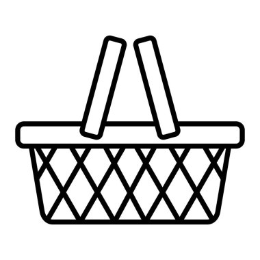 Piknik Sepeti Simgesi, Basit Siyah ve Beyaz Vektör İllüstrasyonu