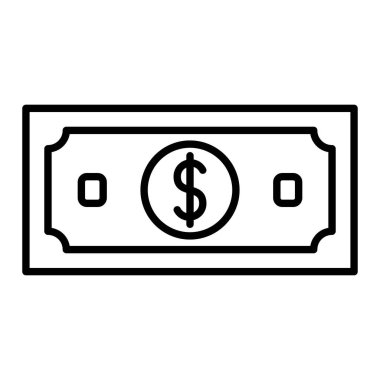 Dolar Bill Simgesi, Basit Siyah ve Beyaz Vektör İllüstrasyonu