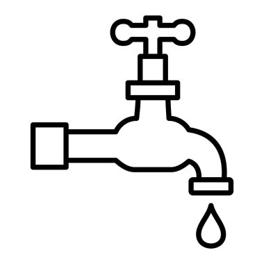 Musluk Simgesi, Basit Siyah ve Beyaz Vektör İllüstrasyonu