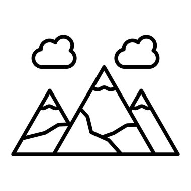 Dağ Simgesi, Basit Siyah ve Beyaz Vektör İllüstrasyonu