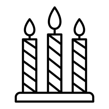 Doğum günü Mum Simgesi, Basit Siyah ve Beyaz Vektör İllüstrasyonu