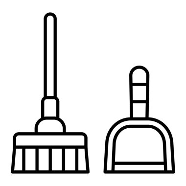 Toz Pan Simgesi, Basit Siyah ve Beyaz Vektör İllüstrasyonu