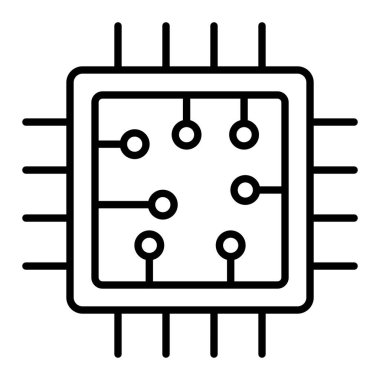 Chip Simgesi, Basit Siyah ve Beyaz Vektör İllüstrasyonu