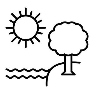 Yaz Simgesi, Basit Siyah ve Beyaz Vektör İllüstrasyonu