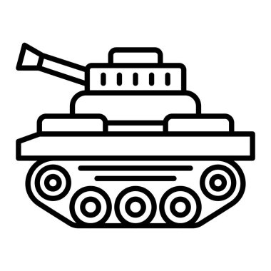 Tank Simgesi, Basit Siyah ve Beyaz Vektör İllüstrasyonu