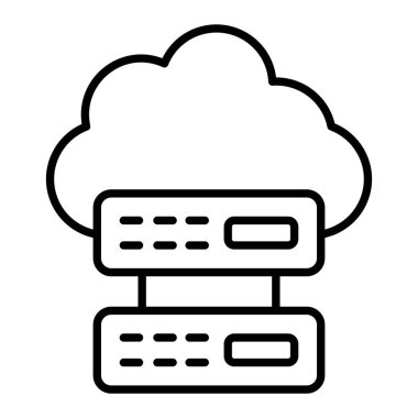 Bulut Sunucusu Simgesi, Basit Siyah ve Beyaz Vektör İllüstrasyonu