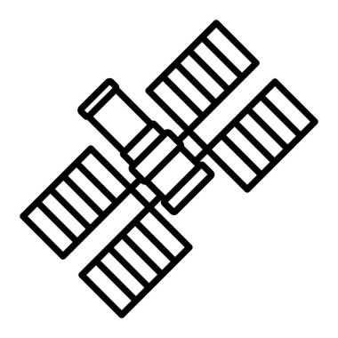 Uzay İstasyonu Simgesi, Basit Siyah ve Beyaz Vektör İllüstrasyonu