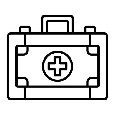 İlk Yardım Çantası Simgesi, Basit Siyah ve Beyaz Vektör İllüstrasyonu