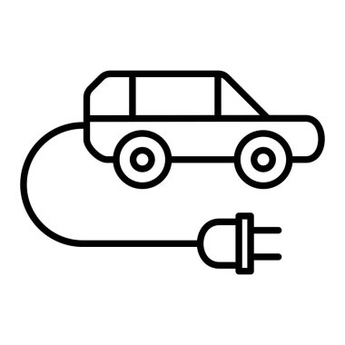 Elektrik Araba Simgesi, Basit Siyah ve Beyaz Vektör İllüstrasyonu