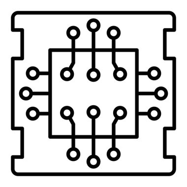 Mikroişlemci çizgisi simgesi, Basit Siyah ve Beyaz Vektör İllüstrasyonu