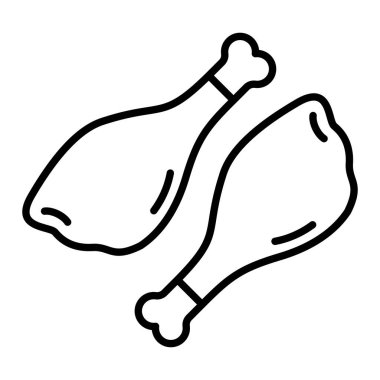 Tavuk Bacağı Simgesi, Basit Siyah ve Beyaz Vektör İllüstrasyonu