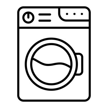 Çamaşır Makinesi Simgesi, Basit Siyah ve Beyaz Vektör İllüstrasyonu