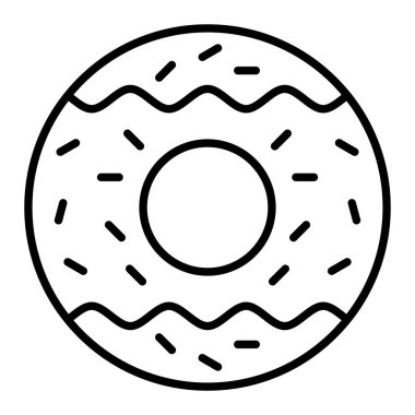 Donut Simgesi, Basit Siyah ve Beyaz Vektör İllüstrasyonu