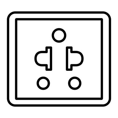 Güç Soketi Simgesi, Basit Siyah ve Beyaz Vektör İllüstrasyonu